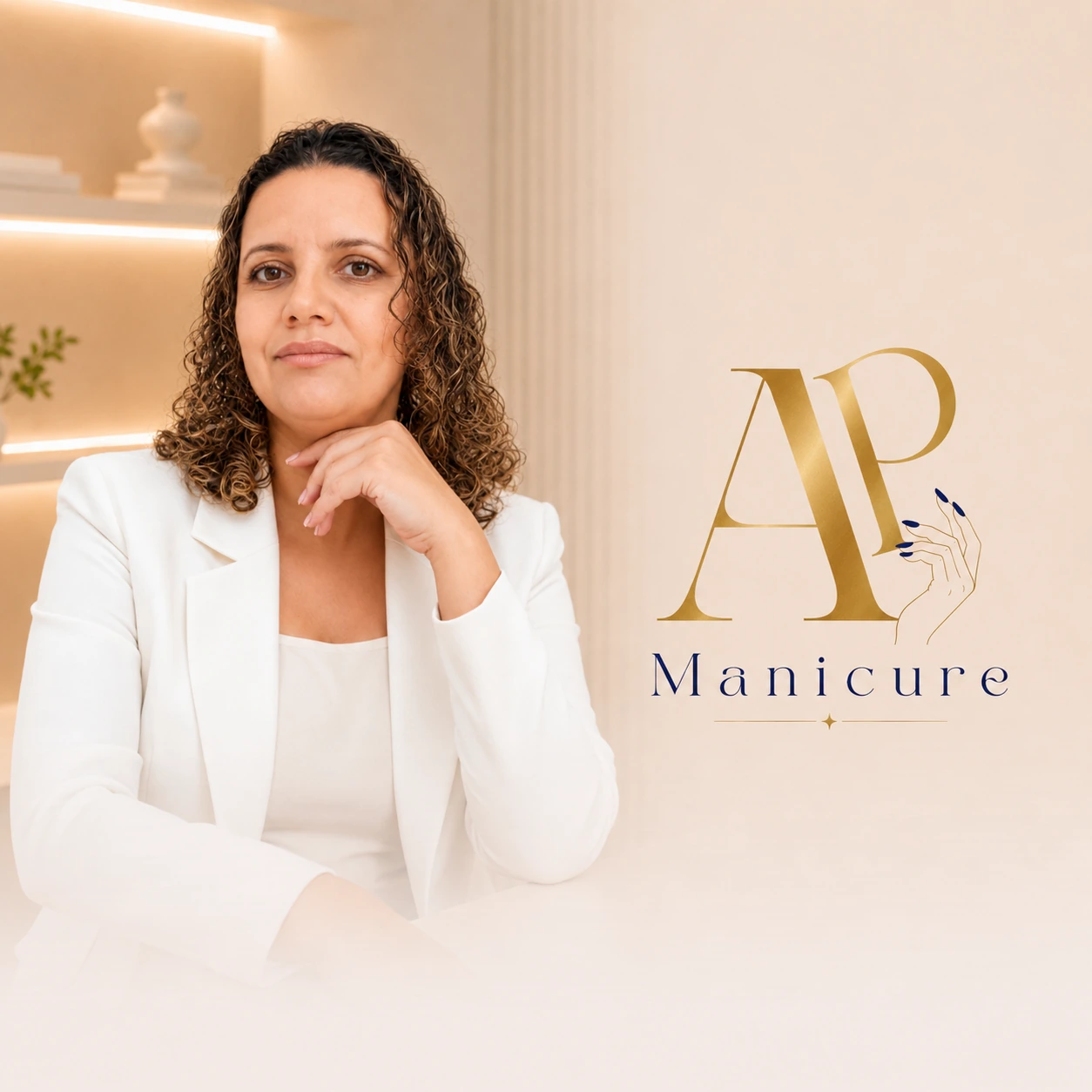 Ana Paula com a identidade visual AP Manicure